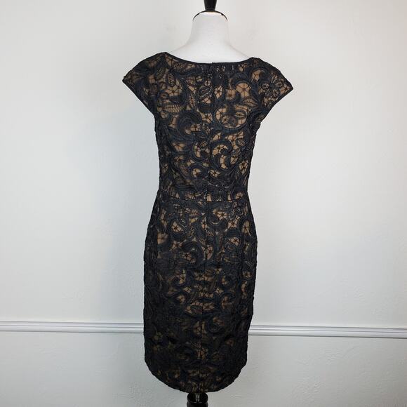 T by Tadashi Dress Lace Paisley Applique Mesh Cocktail Formal Black Tan Size 6 - Picture 6 of 13